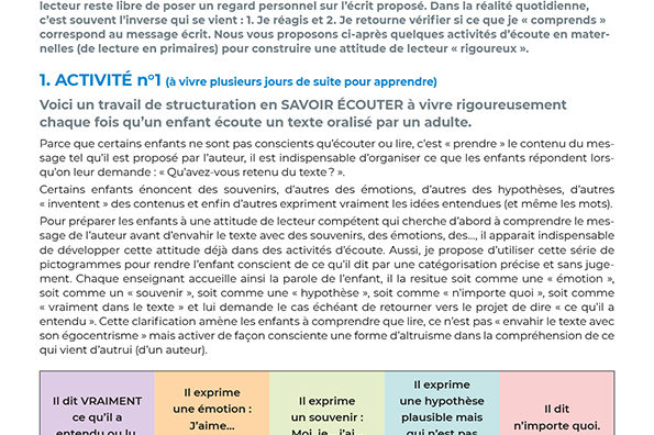 Du savoir écouter dès la maternelle pour construire la compréhension en lecture