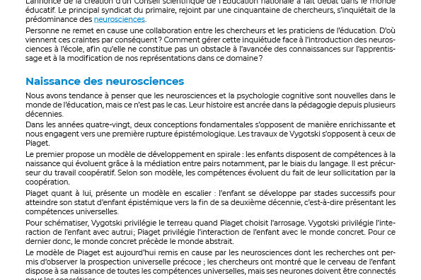 Article Les conditions propices à l'apprentissage