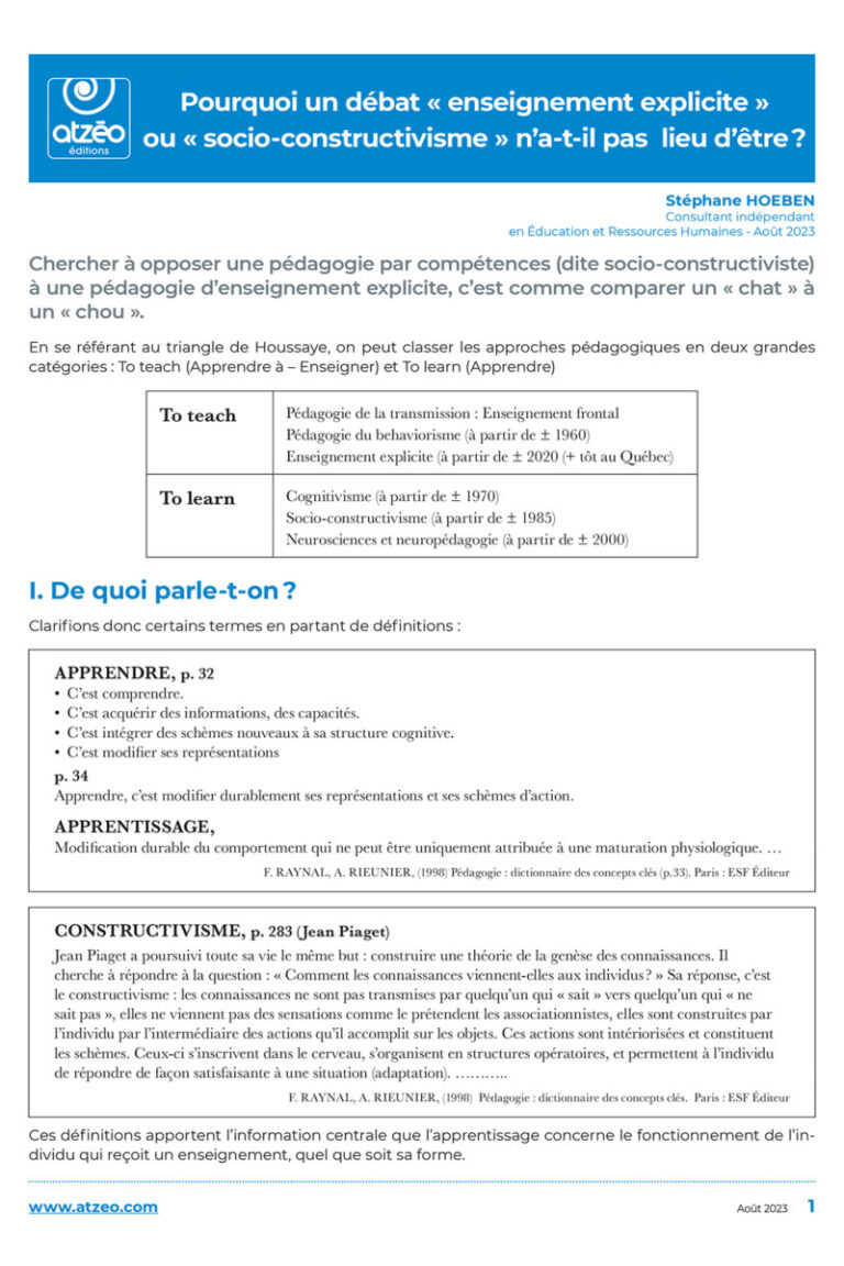 Article enseignement explicite