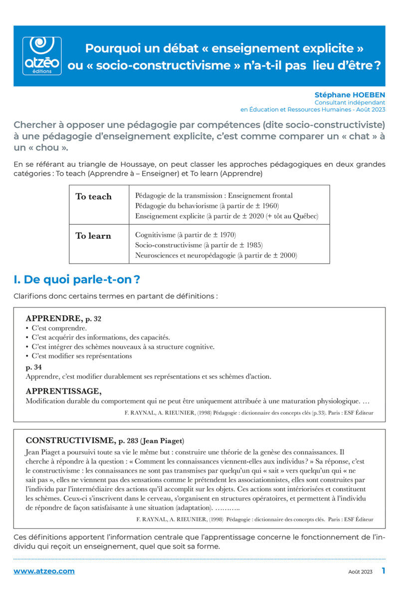 Article enseignement explicite