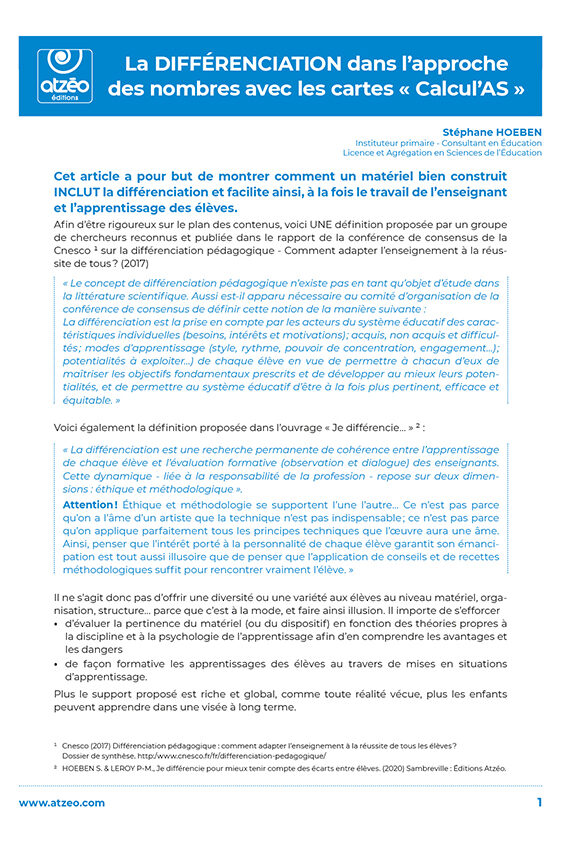 La différenciation avec les cartes Calcul'As