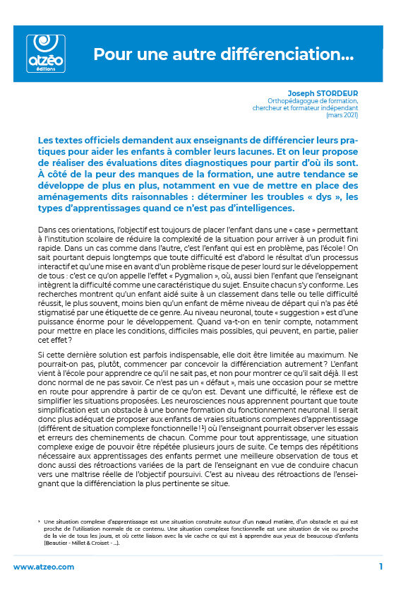 Pour une autre differenciation